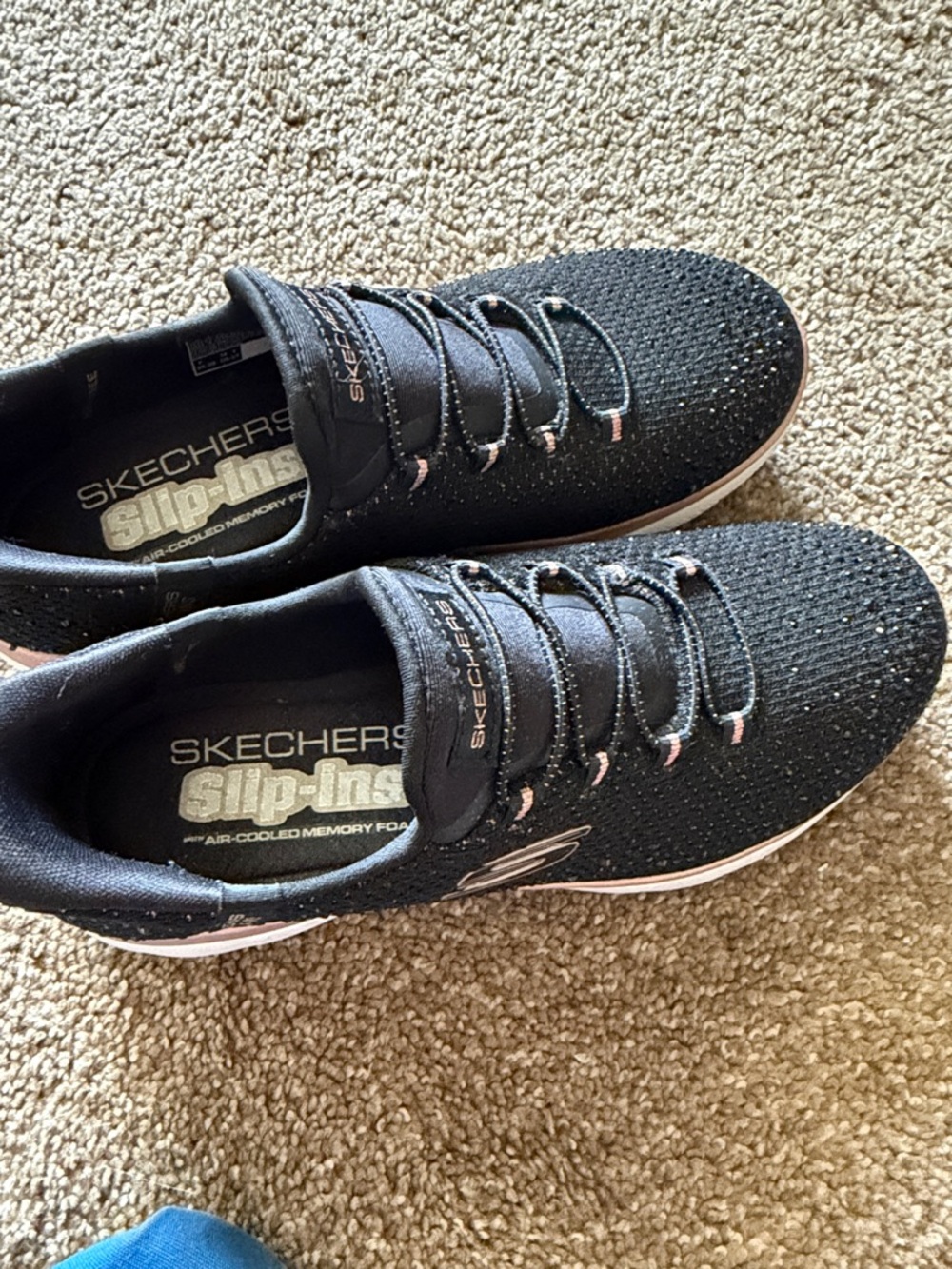 Skechers women Black Knit Slip-On Athletic Sneakers with Subtle sparkle Accents